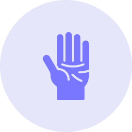 A blue hand with palm up in the air.