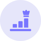 A blue icon with a crown and a bar graph.